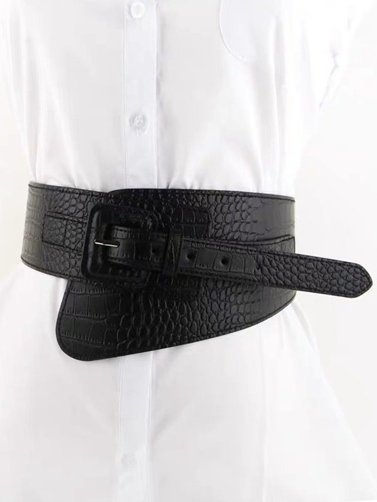 Casual Crocodile Embossed Irregular Girdle Belt