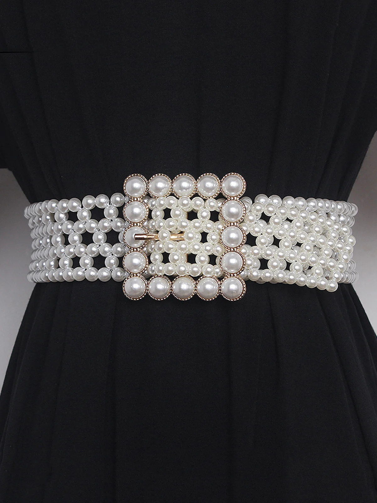 Elegant Braided Imitation Pearl Wide Belt Dress Decorative Waist Belt