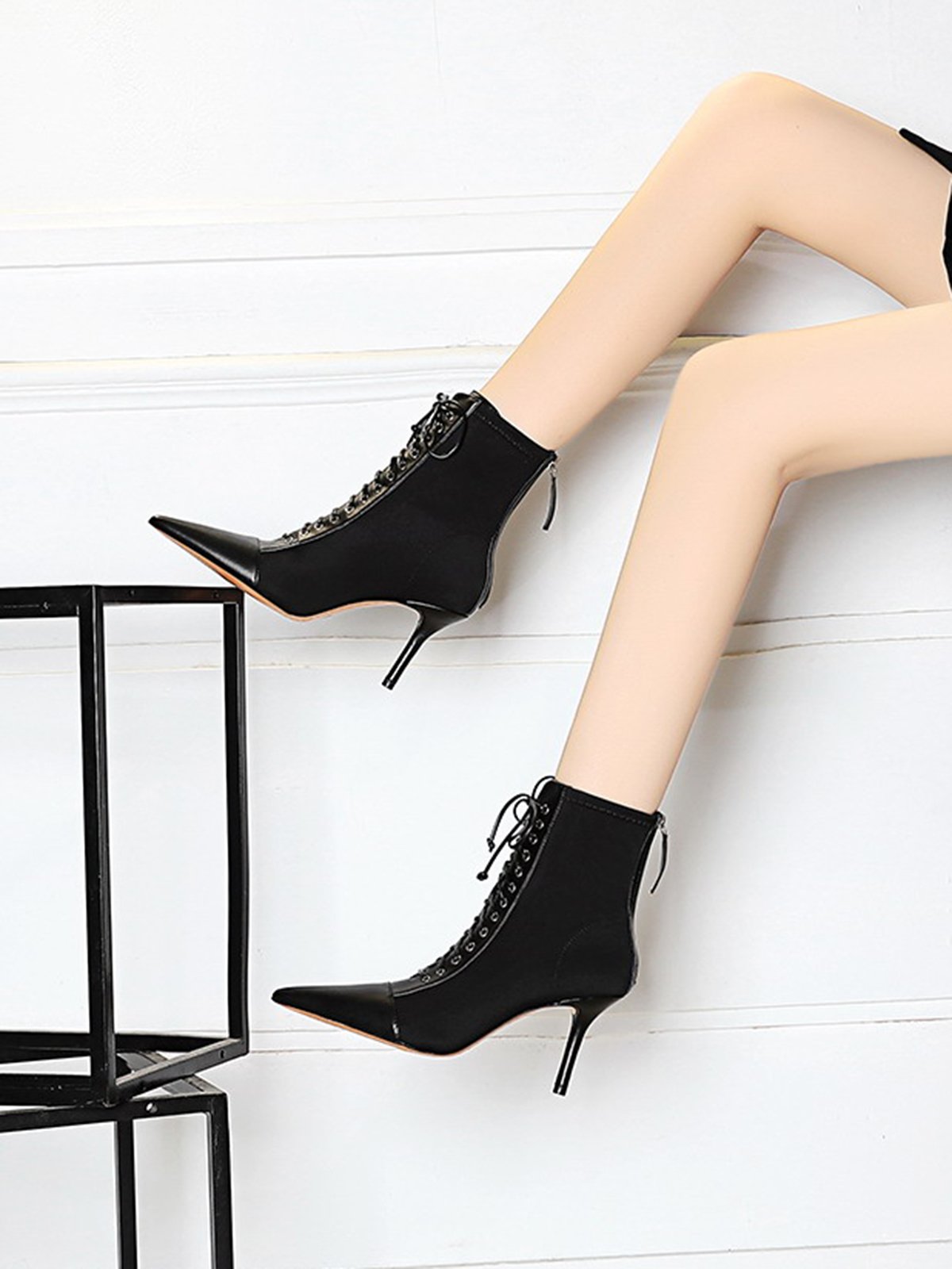 Simple Plain Height Increasing Zipper Block Heel Dress Boots Split Joint