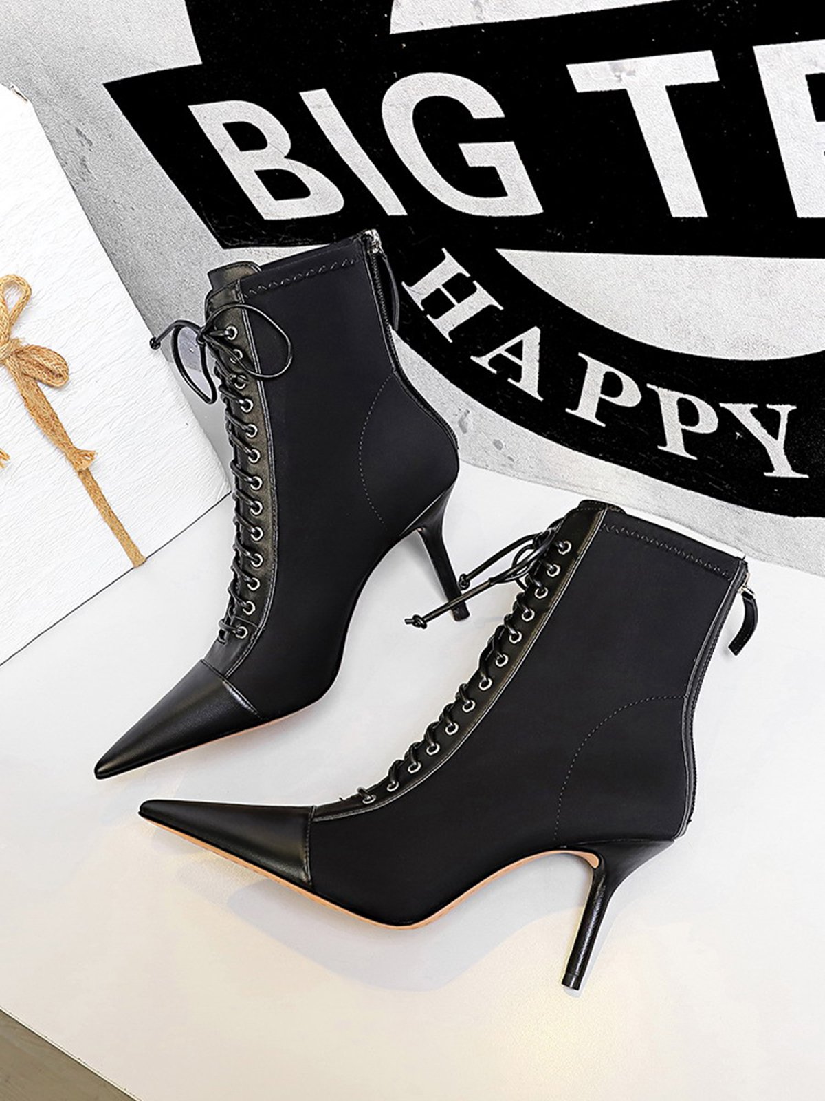 Simple Plain Height Increasing Zipper Block Heel Dress Boots Split Joint