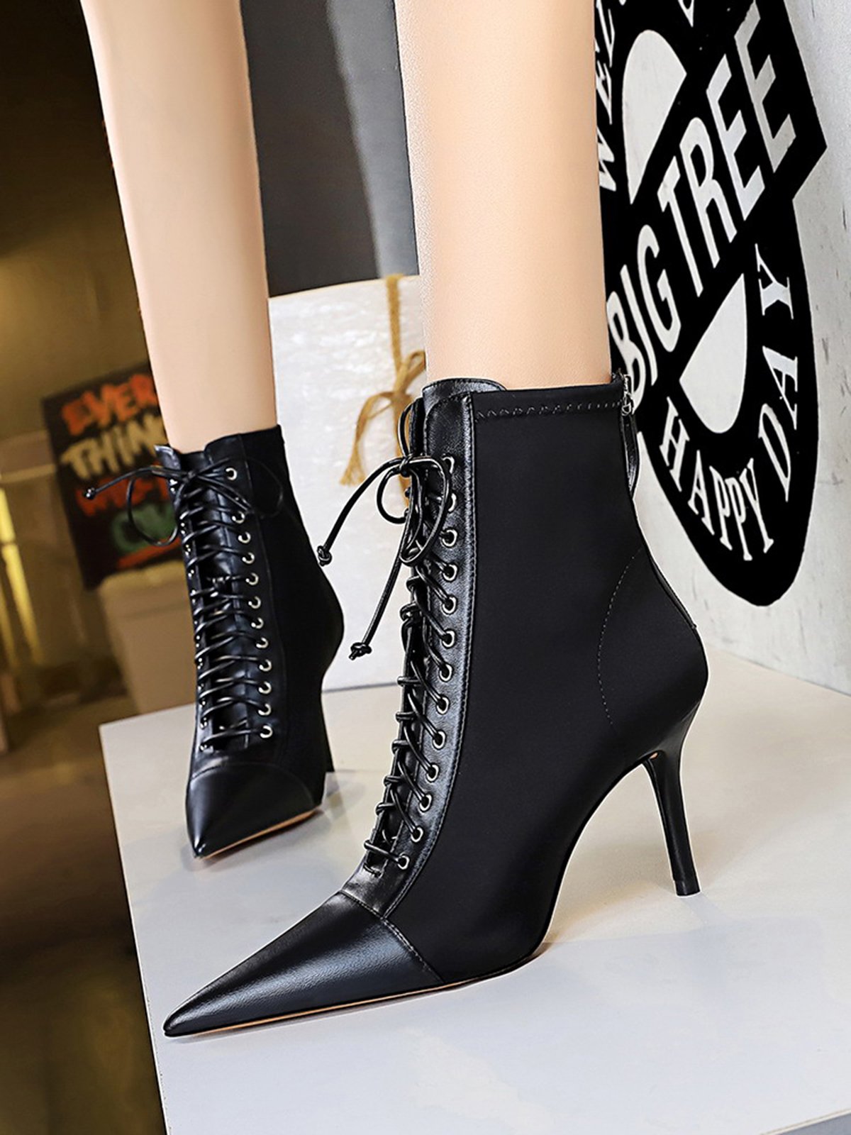 Simple Plain Height Increasing Zipper Block Heel Dress Boots Split Joint