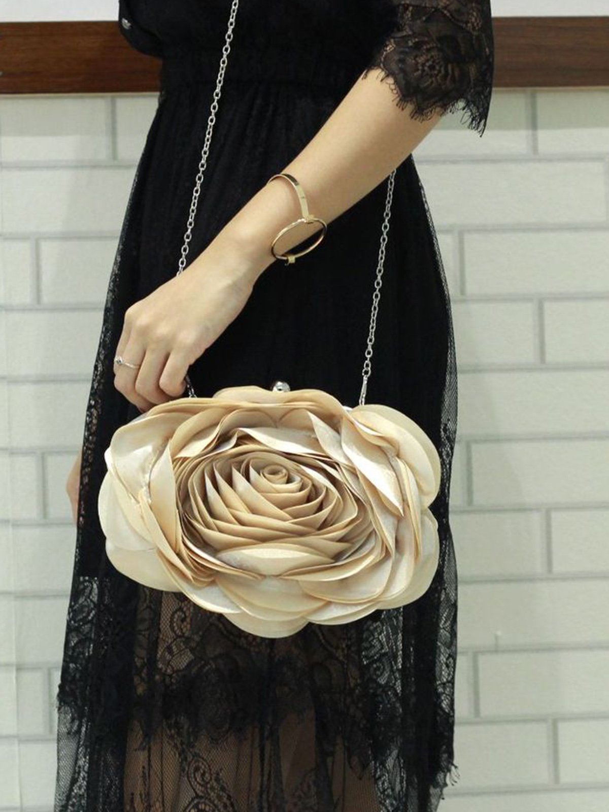 Elegant Flower Satin Clutch Bag