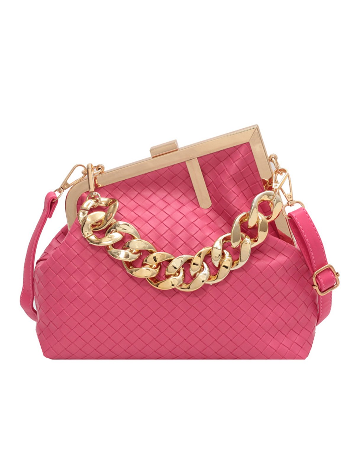 Casual Woven Metal Clutch Chain Handbag with Crossbody Strap