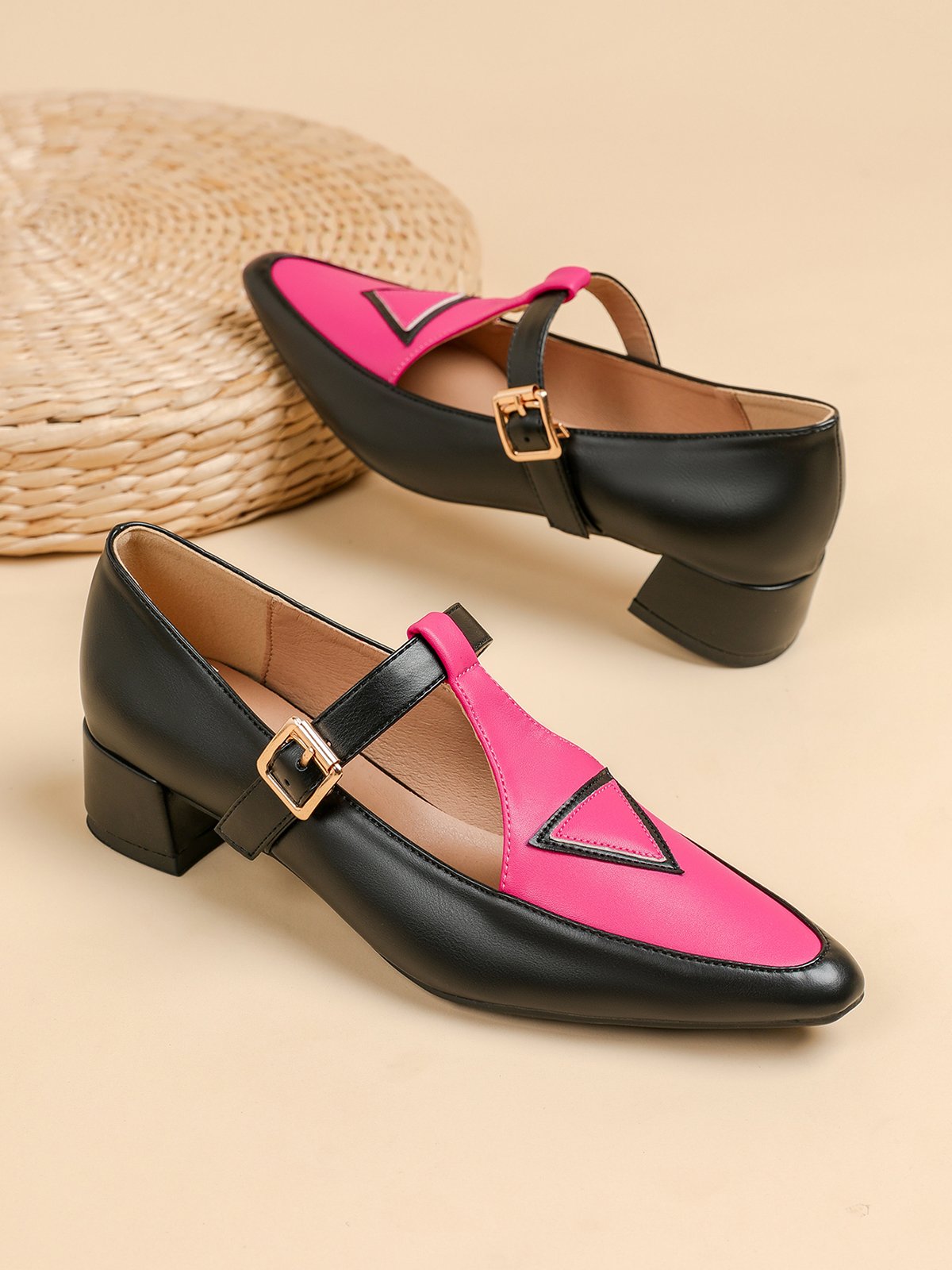 Urban Color Block Non-Slip Adjustable Buckle Low Heel T-Strap