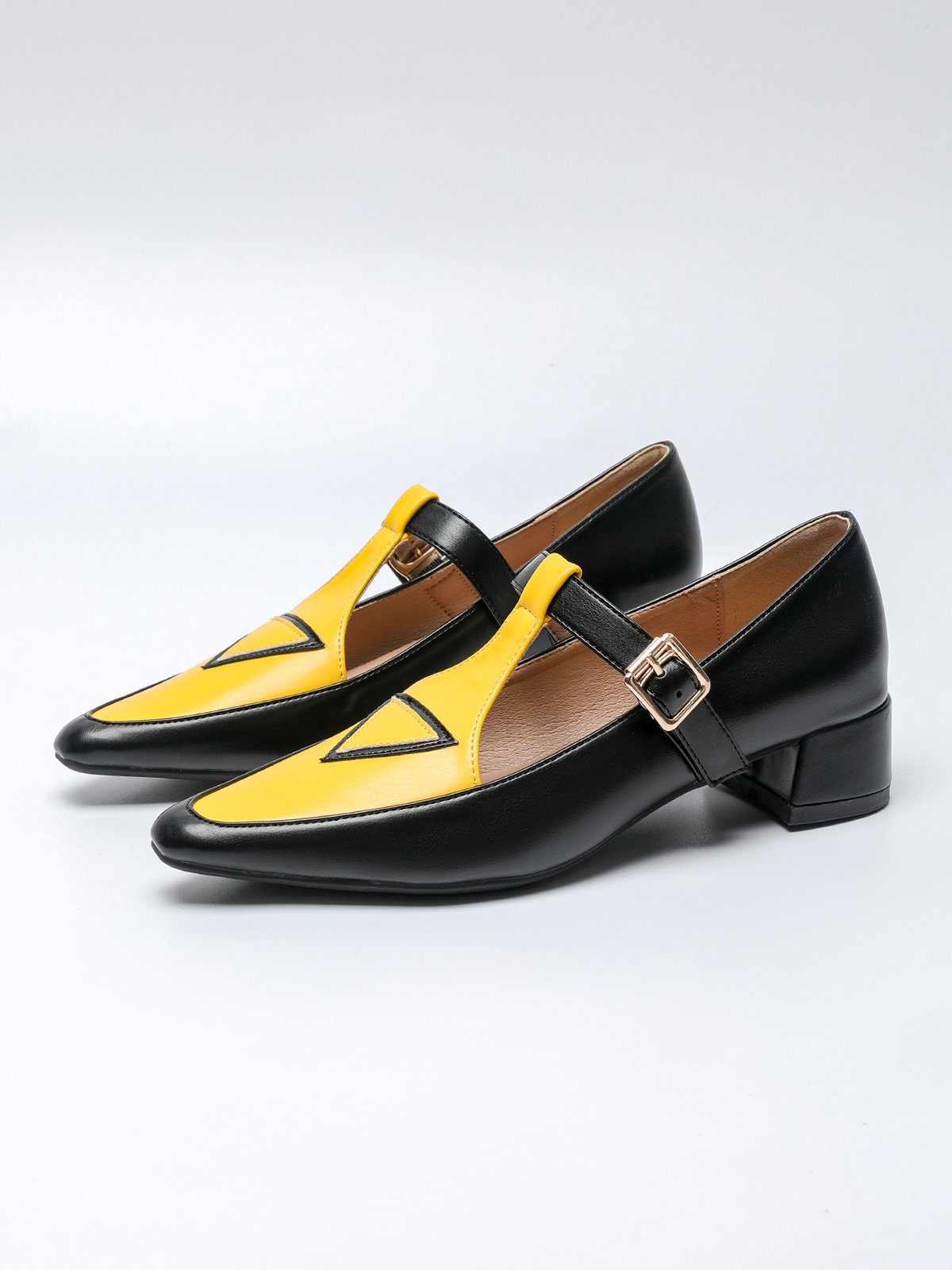 Urban Color Block Non-Slip Adjustable Buckle Low Heel T-Strap