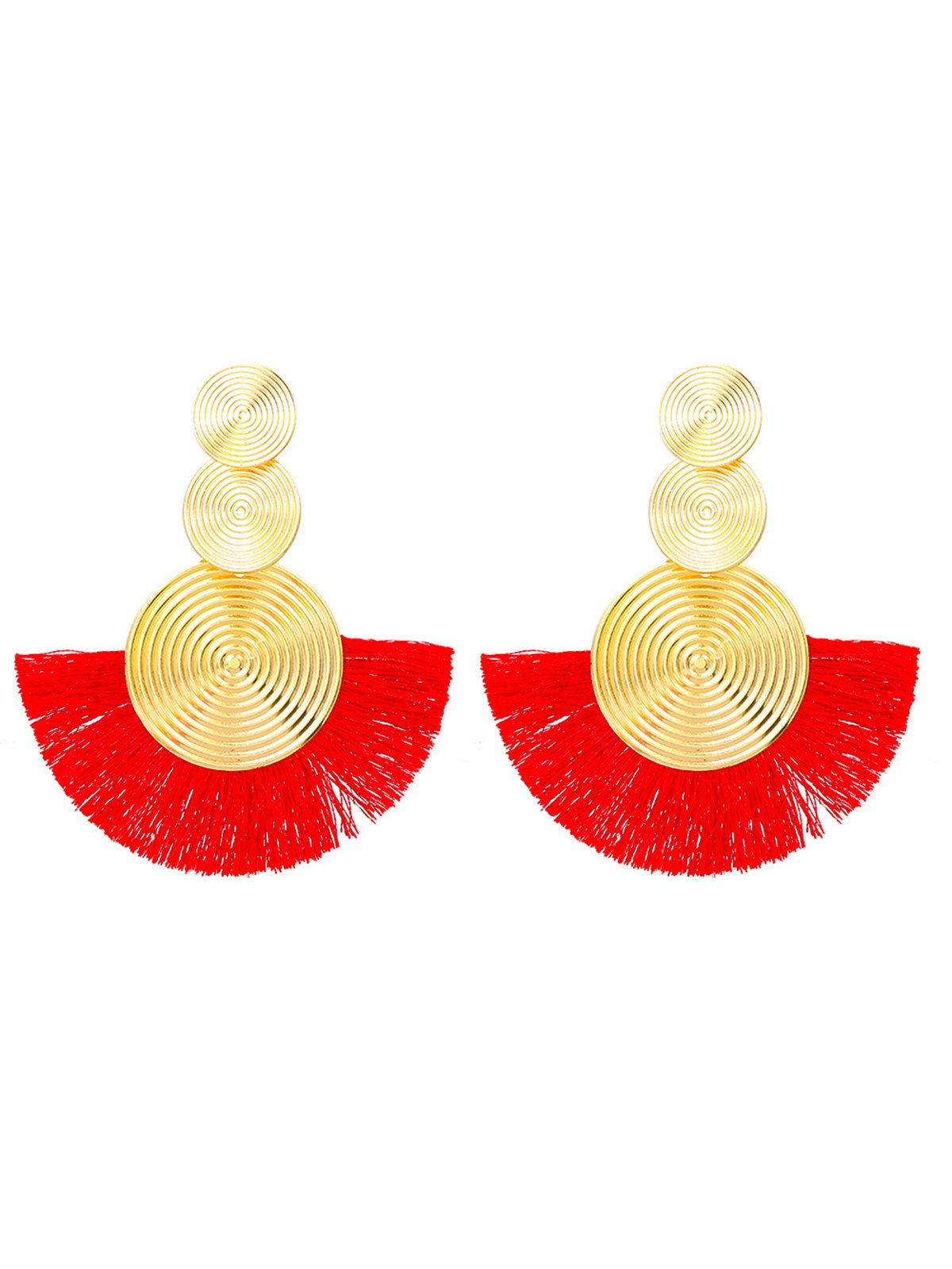 1pair Bohemian Exaggerated Metal Circle Fringed Drop Earrings