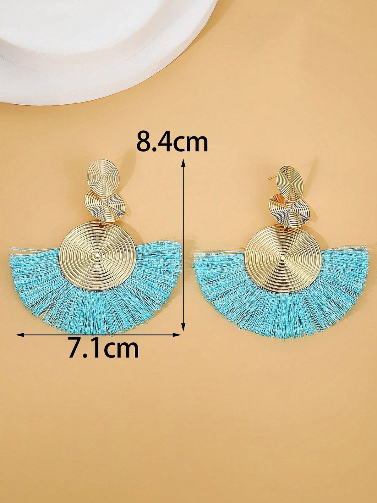 1pair Bohemian Exaggerated Metal Circle Fringed Drop Earrings