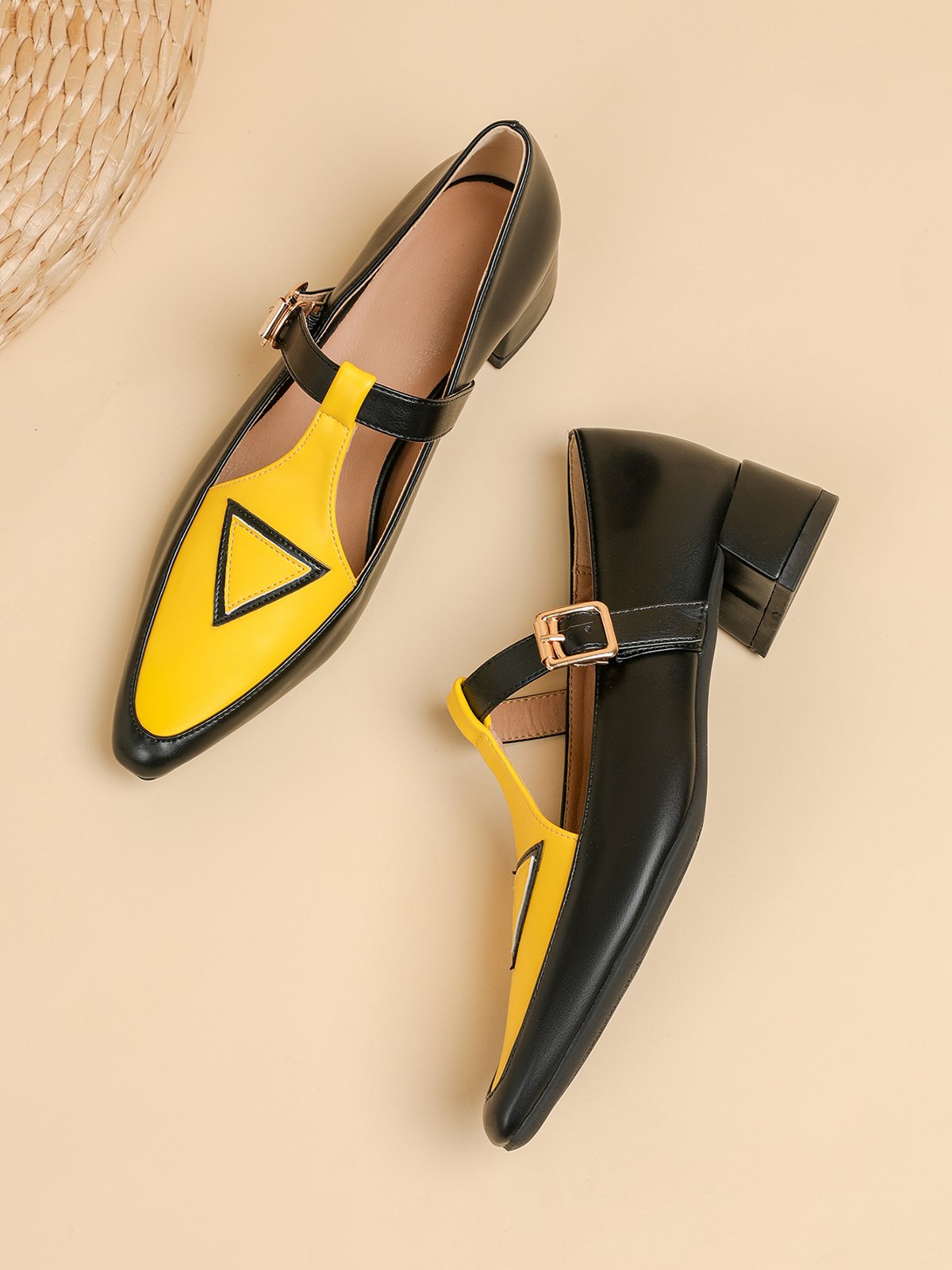 Urban Color Block Non-Slip Adjustable Buckle Low Heel T-Strap