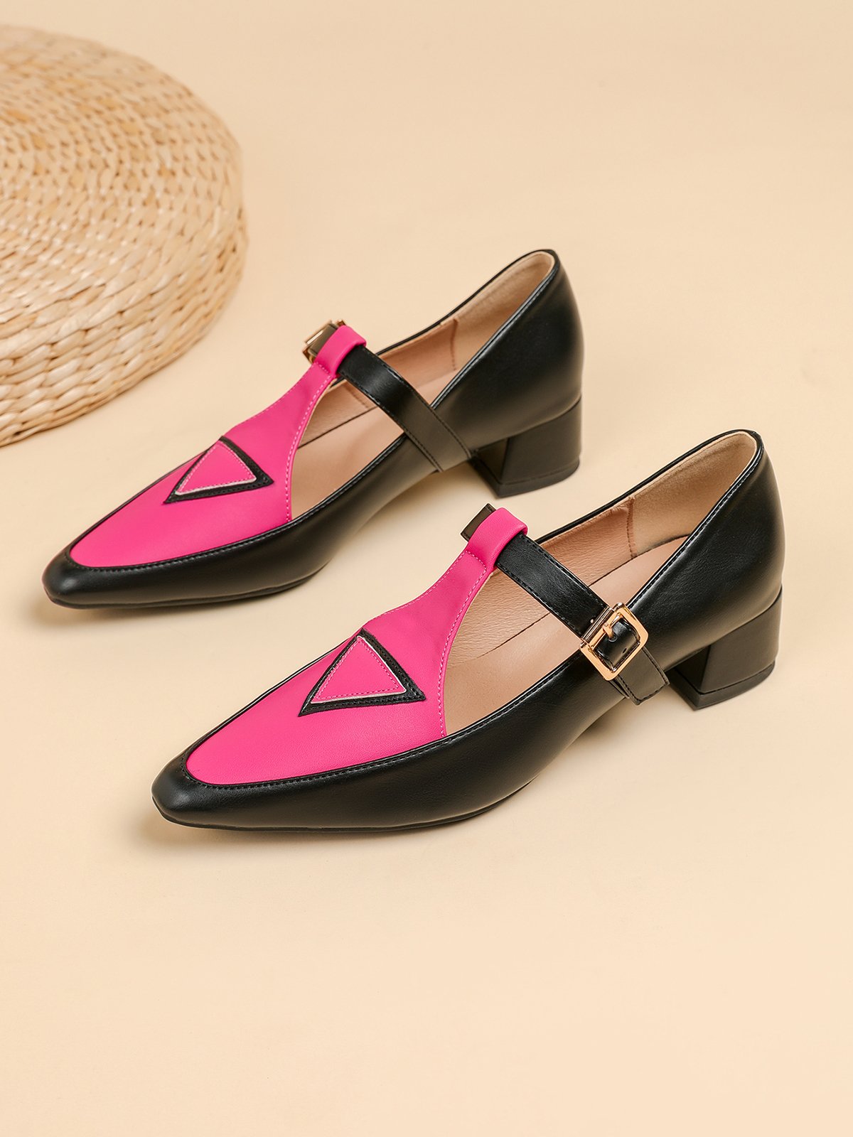 Urban Color Block Non-Slip Adjustable Buckle Low Heel T-Strap