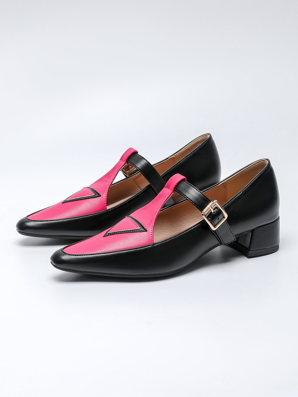 Urban Color Block Non-Slip Adjustable Buckle Low Heel T-Strap