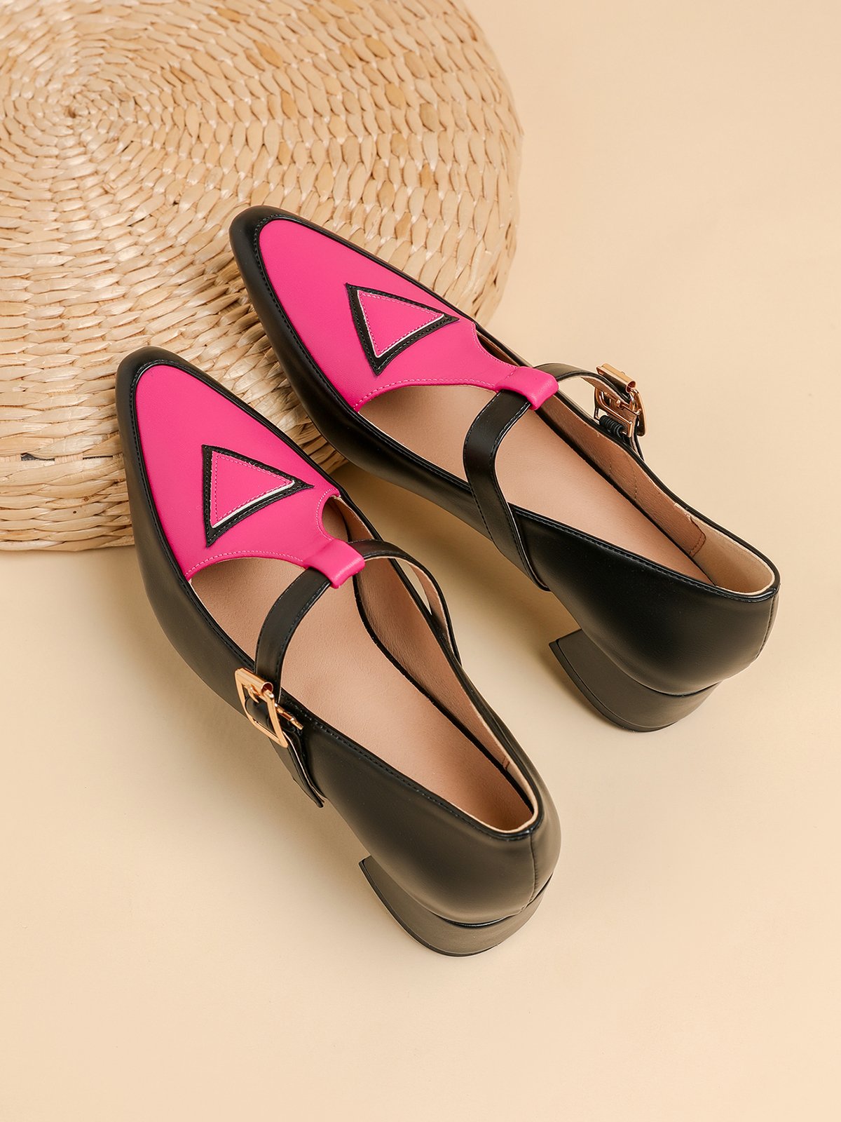 Urban Color Block Non-Slip Adjustable Buckle Low Heel T-Strap