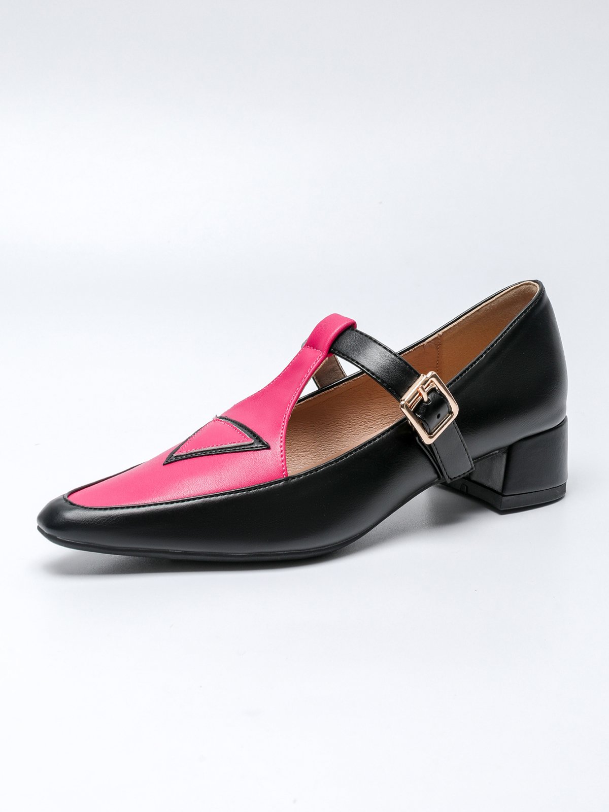 Urban Color Block Non-Slip Adjustable Buckle Low Heel T-Strap