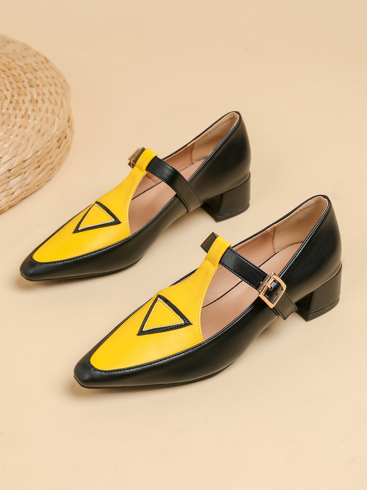 Urban Color Block Non-Slip Adjustable Buckle Low Heel T-Strap