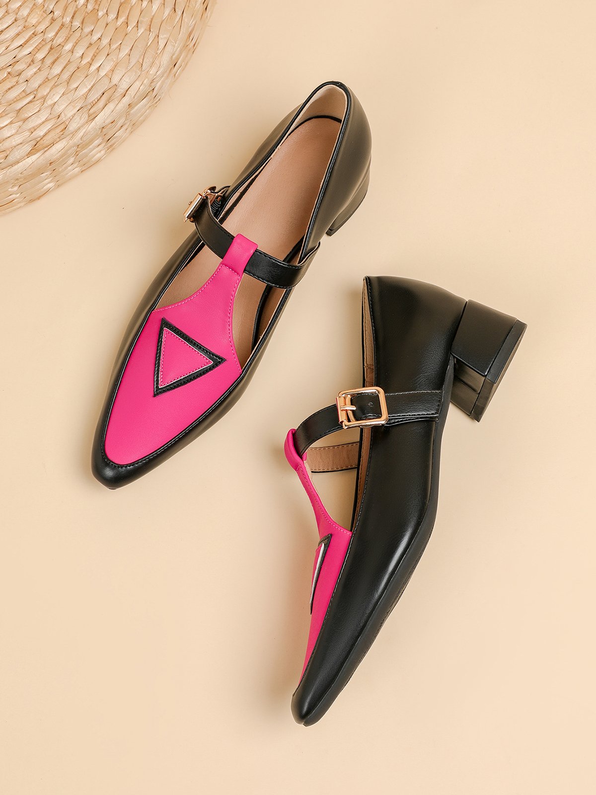 Urban Color Block Non-Slip Adjustable Buckle Low Heel T-Strap