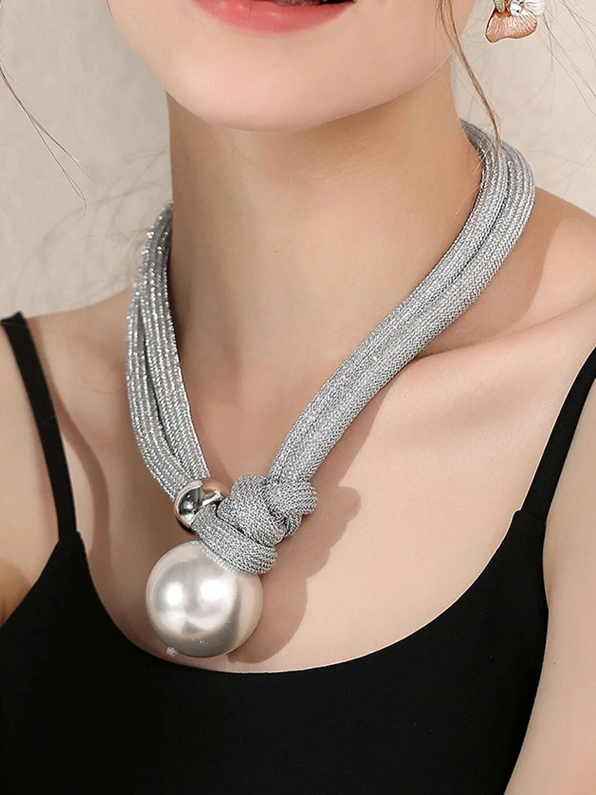 Exaggerated Imitation Pearl Beaded Multi-layered Necklace