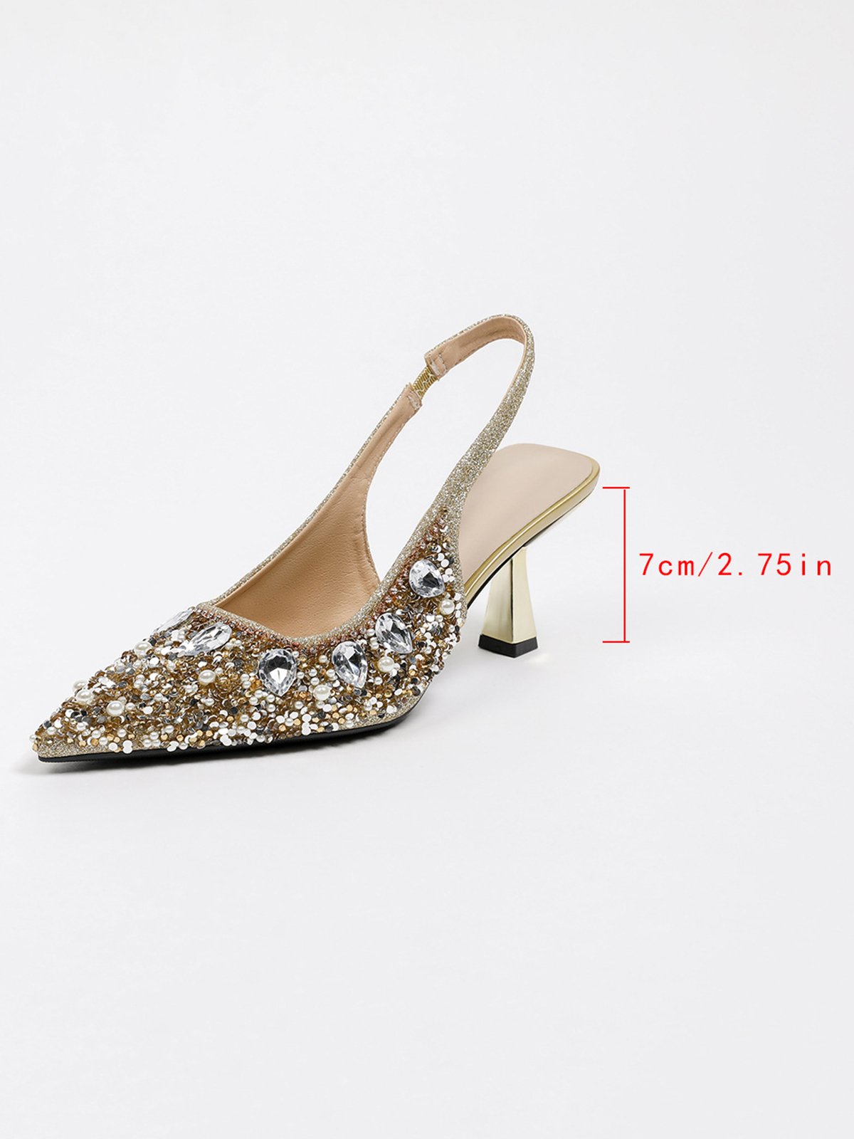 Elegant Plain Height Increasing Slip On Block Heel Back Empty  Shoes Glitter