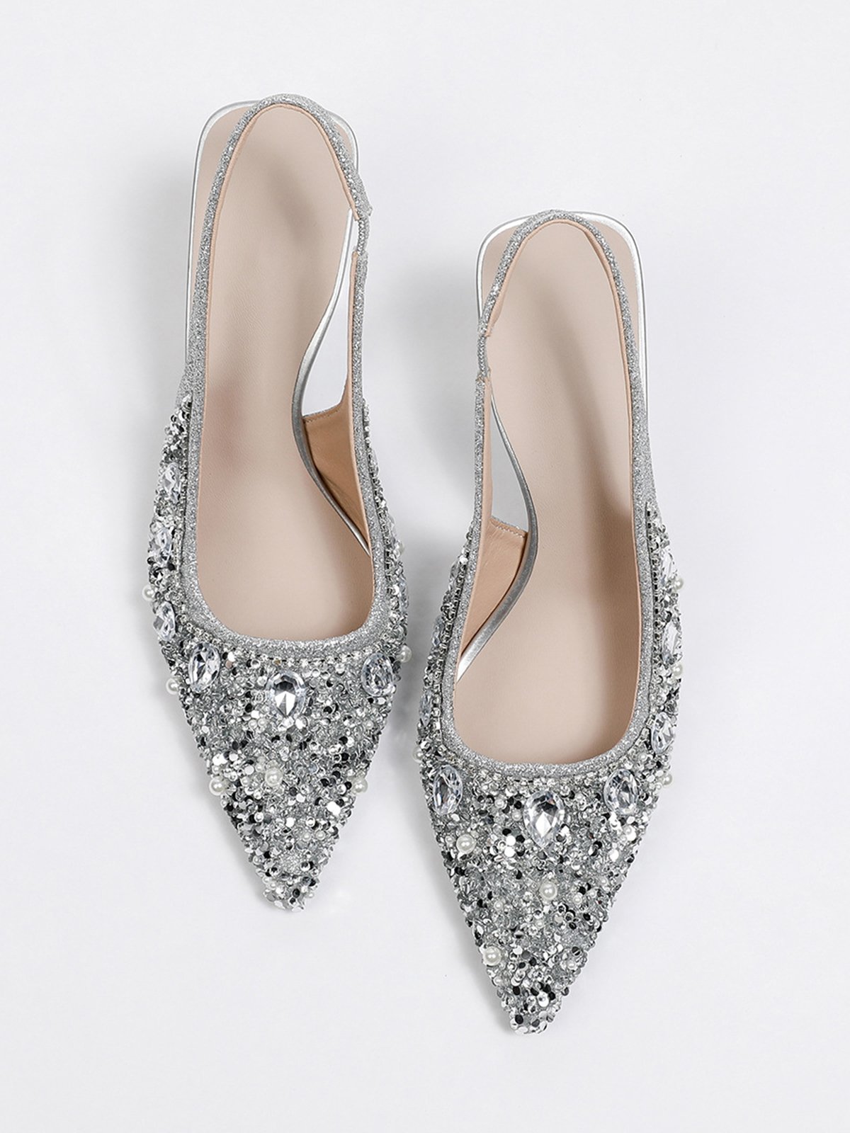 Elegant Plain Height Increasing Slip On Block Heel Back Empty  Shoes Glitter