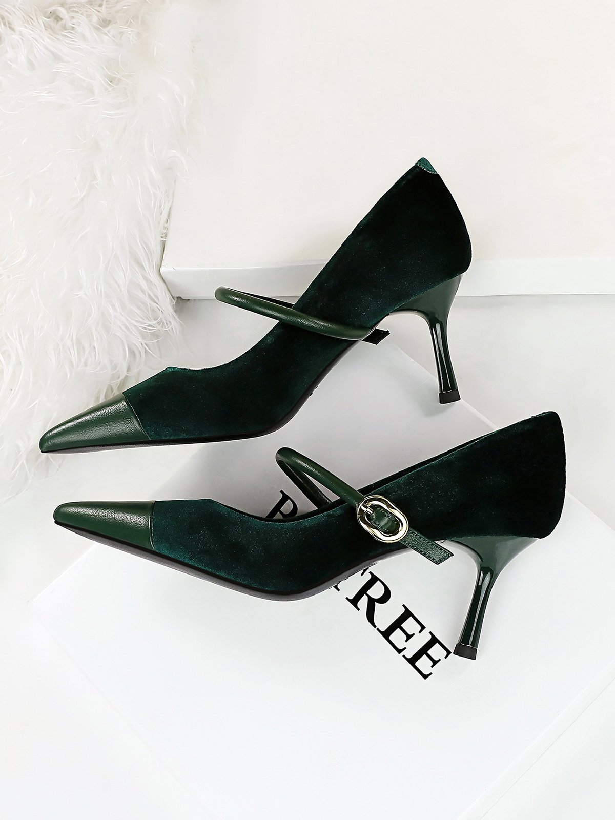 Elegant Plain Height Increasing Adjustable Buckle Block Heel Mary Jane Split Joint