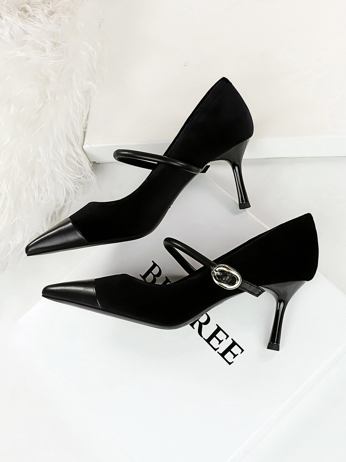 Elegant Plain Height Increasing Adjustable Buckle Block Heel Mary Jane Split Joint