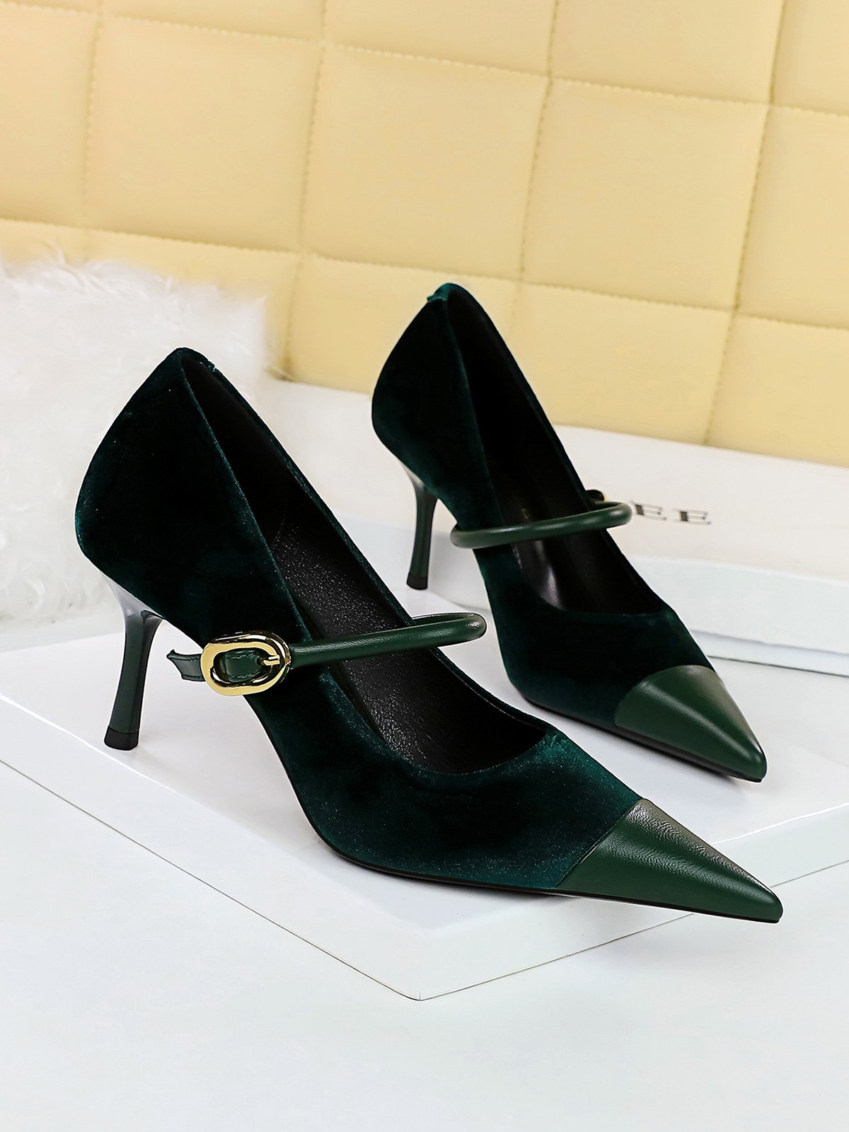 Elegant Plain Height Increasing Adjustable Buckle Block Heel Mary Jane Split Joint