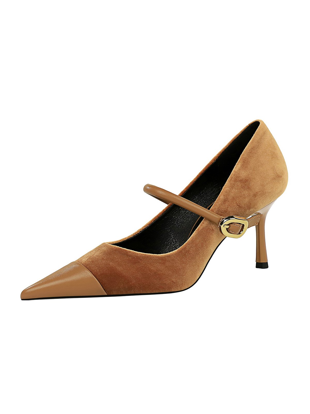 Elegant Plain Height Increasing Adjustable Buckle Block Heel Mary Jane Split Joint