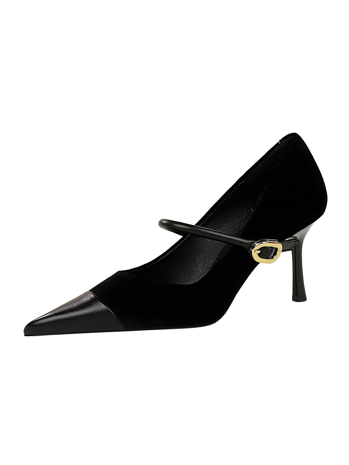 Elegant Plain Height Increasing Adjustable Buckle Block Heel Mary Jane Split Joint