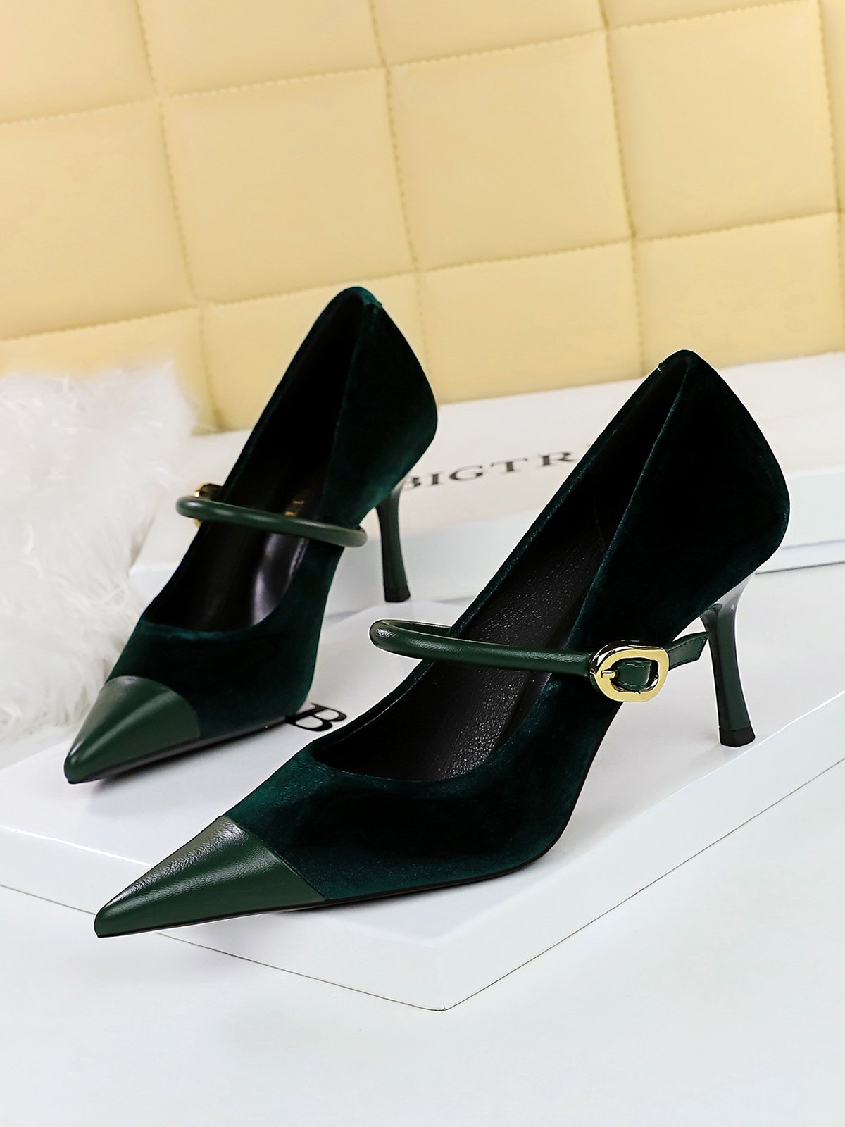 Elegant Plain Height Increasing Adjustable Buckle Block Heel Mary Jane Split Joint