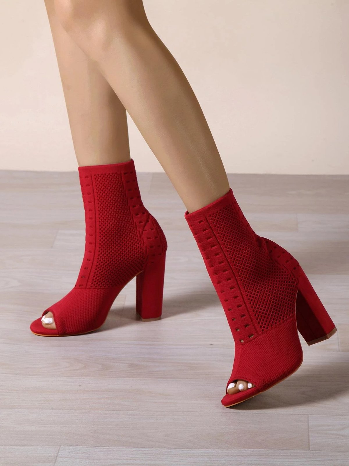 Urban Plain Breathable Slip On High Heel Sock Boots