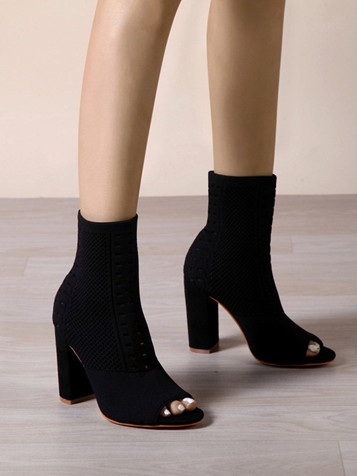 Urban Plain Breathable Slip On High Heel Sock Boots