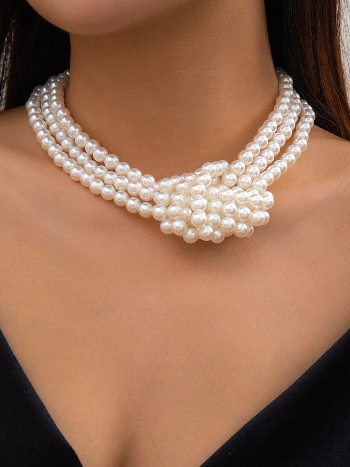 Elegant Color-block Faux Pearl Bead Multi-layer Necklace