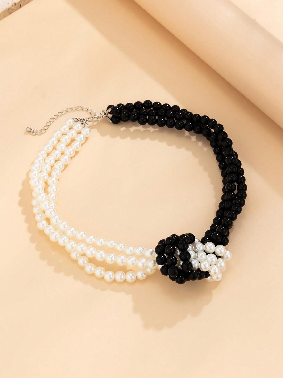 Elegant Color-block Faux Pearl Bead Multi-layer Necklace