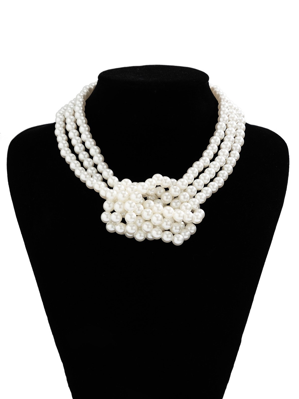 Elegant Color-block Faux Pearl Bead Multi-layer Necklace