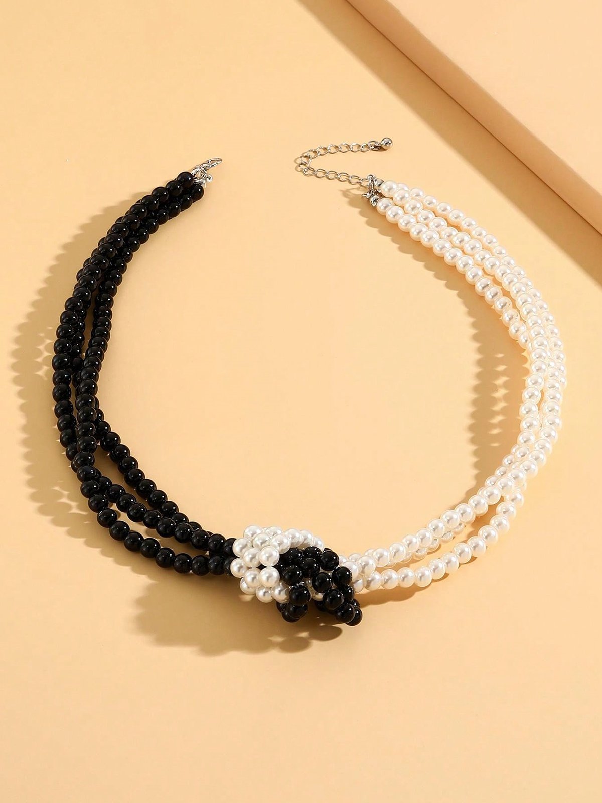 Elegant Color-block Faux Pearl Bead Multi-layer Necklace