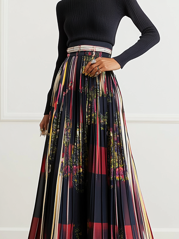 Vintage Ethnic A-Line Natural Maxi Skirt