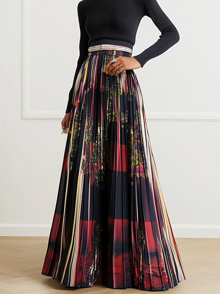 Vintage Ethnic A-Line Natural Maxi Skirt