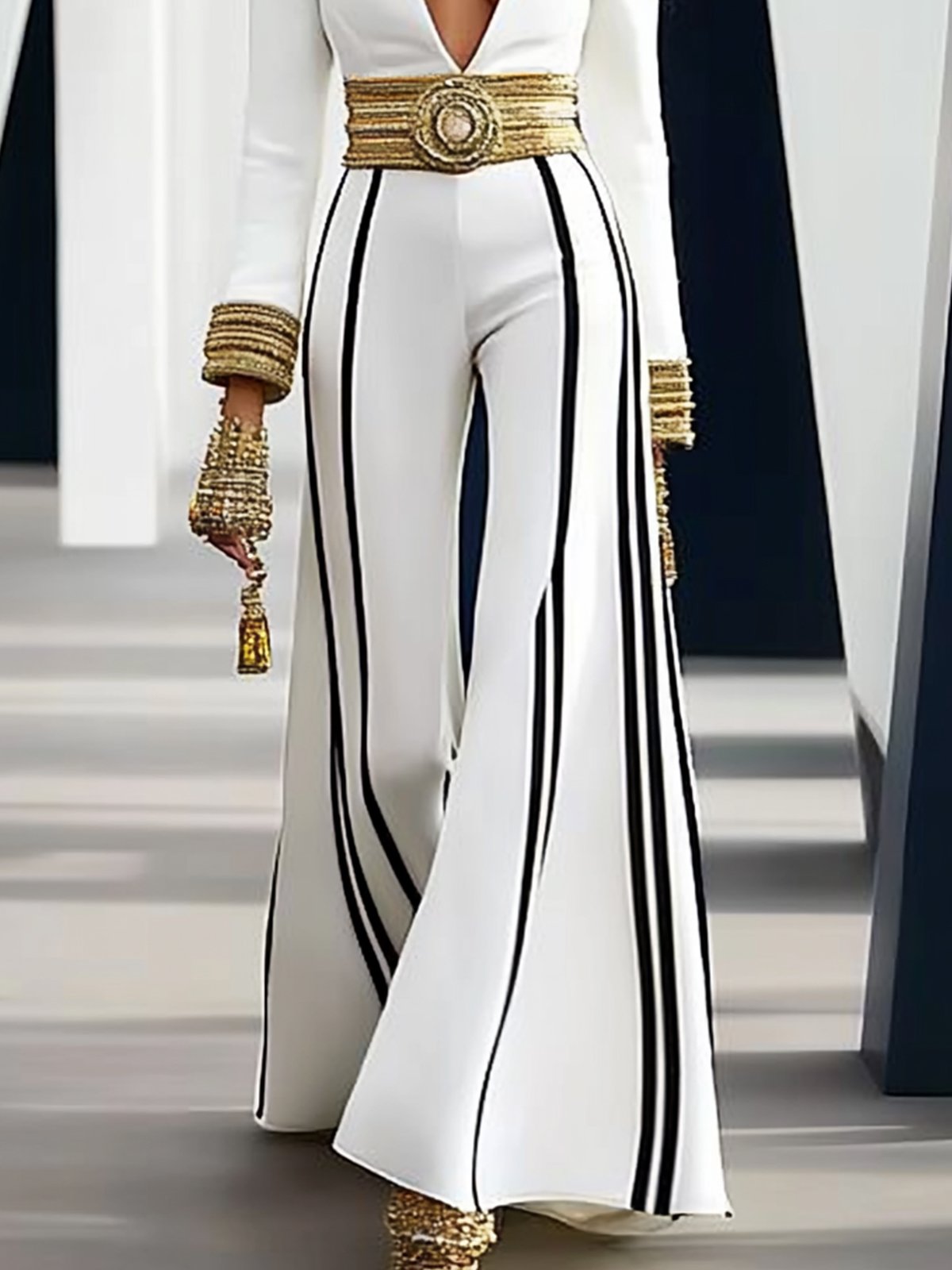 Casual Striped Elegant Long Pants